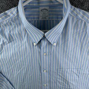 Brooks Brothers Button Up Shirt Cotton Blue Yellow Striped 17.5 36/37 Regent Men